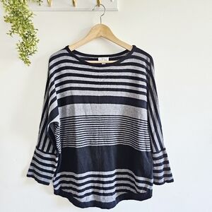 Market and Spruce Crew Neck Cotton Blend Gray Black Striped Sweater Size Large